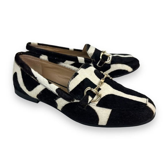 Alfani Shoes - Alfani Shoes Womens 6.5 Black White Calf Hair Loafers Brass Horse Bite Clasp